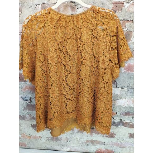 J.Crew Womens Lace Top Blouse 2X Plus Mustard Yellow Floral Keyhole Neck - Picture 3 of 4